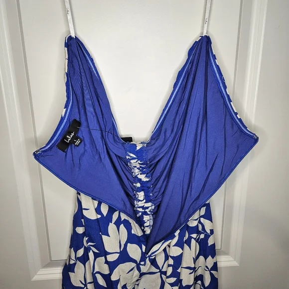 Lulus Blue White Floral Ruched Halter Mini Dress Resort Summer L Summer Party - Picture 5 of 10